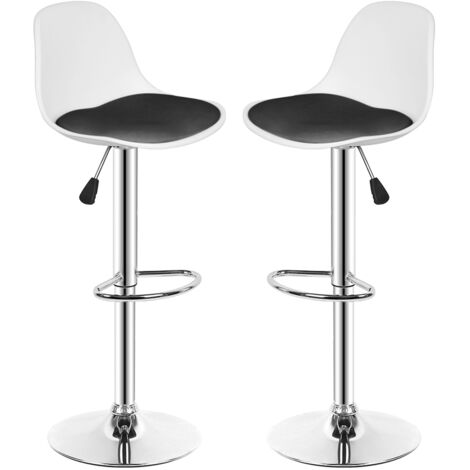 Îlot de Cuisine Lot de 2 Tabouret Bar Hauteur Réglable et Rotation à 360° Chaise Haute Bar Chaises de Salle à MangerChaises de Bar en Métal Plastique Cuir PU Maison Cuisine principal noir et blanc (1/5)