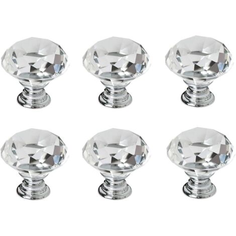 6 poignées en cristal,poignées de porte d'armoire à tiroir en cristal de diamant de 30 mm,poignées de porte en verre de cuisine,armoires de rangement et coiffeuses pour cuisines à domicile et bureaux (1/3)