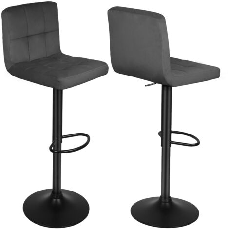 Lot de 2 Tabouret de Bar en velours et métal. Chaise de comptoir réglable en Hauteur et Rotatif. avec dossier-gris foncé (1/5)