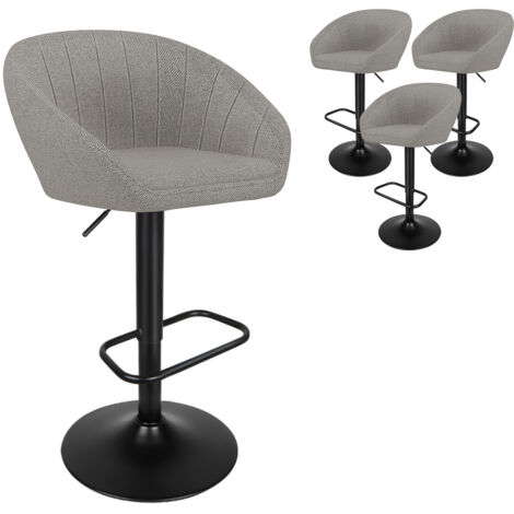 Lot de 4 tabourets de bar scandinaves en lin naturel - pour chaises de hauteur de comptoir de 90 cm avec large assise semi-circulaire et pieds en acier noir Tabourets pour îlot de cuisine (ensemble d (1/5)