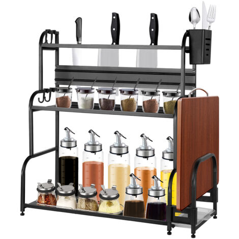 Range-Épices Cuisine en Acier Carbone avec Porte-Planche à Découper – Gain de Place Design 58x22x56cm, Résistant à l'Humidité & Anti-Rayures (Installation Rapide pour Petites Cuisines) (1/5)