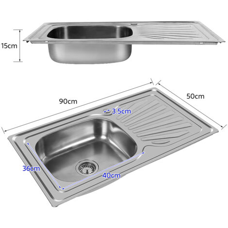 Sifree – Évier de cuisine en acier inoxydable 90 x 50 cm – Bac à laver réversible avec vidage intégré – Surface anti-condensation – Montage facile (1/5)