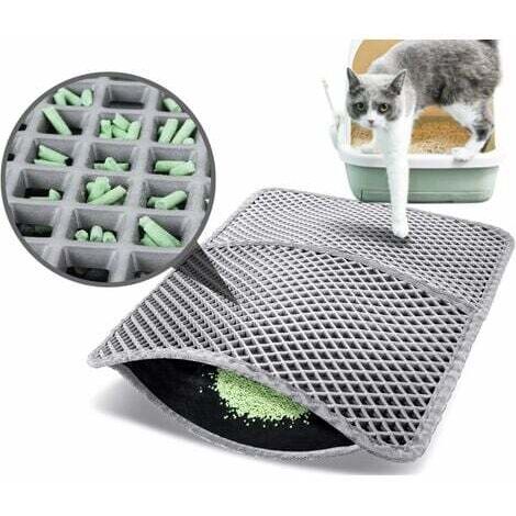 Tapis Litière Chat Double Couche Pliable 60x42cm,Non Toxique EVA avec 12mm Grand Trou en Forme de Diamant, Tapis de Toilette Chat Imperméable Antidérapant, Facile à Nettoyer (1/5)