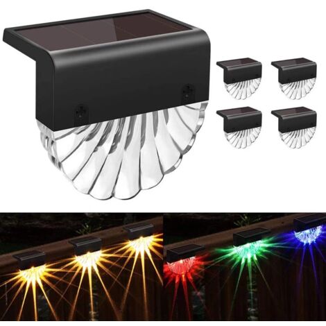 Lot de 4 lampes solaires d'extérieur étanches pour clôtures de terrasse, escaliers, poteaux d'allée, porche, allée, cour, jardin Blanc chaud/LED (1/4)