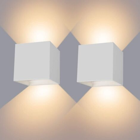 6W Applique Murale Interieur/Exterieur, Lampe Murale LED Etanche Réglable Lampe Up Down Design 3000K Blanc Chaud Appliques Murales pour Salon Chambre Chemin Lot de 2(Blanc) (1/5)