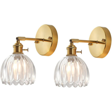 2PCS Applique Murale Rétro, Lampe Murale Vintage D'Intérieur, Applique Murale Moderne, Abat-Jour En Verre, Angle Réglable, Transparent (1/5)