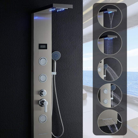 Panneau de Douche avec LED Colonne de Douche avec LCD Écran Ensemble de Douche avec Jets de Massage Tête de Douche en Pluie et en Cascade pour Salle de Bain (1/5)