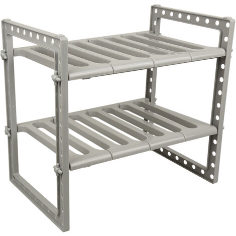 Organiseur extensible sous l'évier, multifonctionnel à 2 étages pour cuisine, salle de bain, étagère réglable avec 8 panneaux amovibles, gris (1/5)