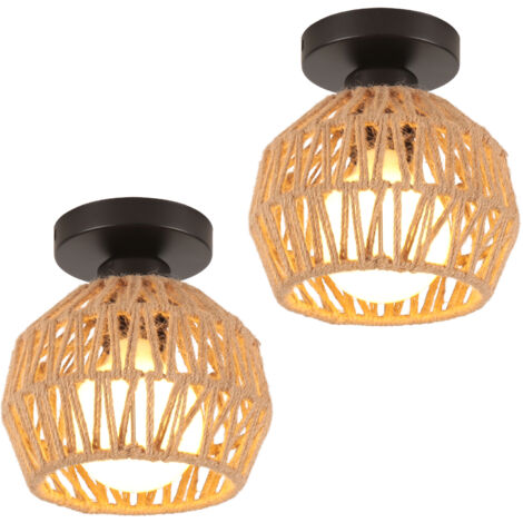 2PCS Lampe De Plafond Rétro Luminaire Plafonnier Tressé En Corde De Chanvre Plafonnier D'Intérieur Moderne Pour Cuisine Couloir (1/5)