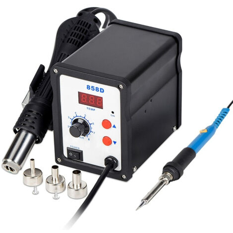 858D Station Air Chaud, Techextra Soudeur a Air Chaud, Hot-Air Soldering Rework Station LED Digital affichage 100-480°C, 700W Station reprise air chaud avec 3 buse (1/5)