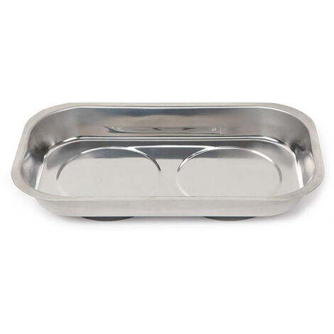 Plateau métallique magnétique rectangulaire 23,8x13,7x4cm en acier inoxydable couleur chrome (1/5)