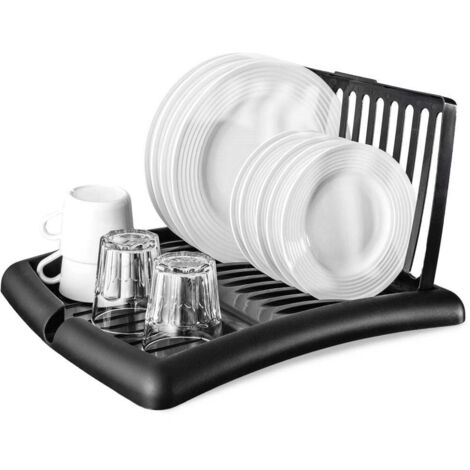 Egouttoir a vaisselle noir extensible avec espace pour assiettes et verres (1/5)