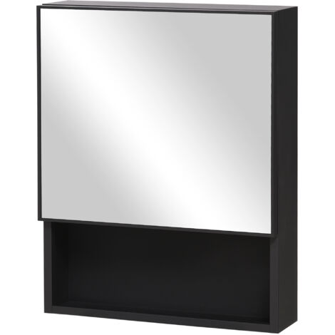 Armoire à miroir , 2 étagères intérieures, compartiment ouvert, structure en acier, noir, 46 x 13,5 x 58 cm (1/5)
