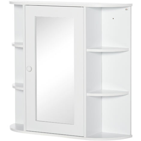 Armoire de salle de bain avec miroir, 8 compartiments, portes miroir, résistante à l'eau, 66 cm x 17 cm x 63 cm, blanche (1/5)