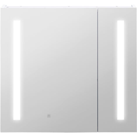 Armoire murale miroir lumineux LED salle de bain 2 portes avec 3 niveaux 70 x 15 x 65 cm blanc