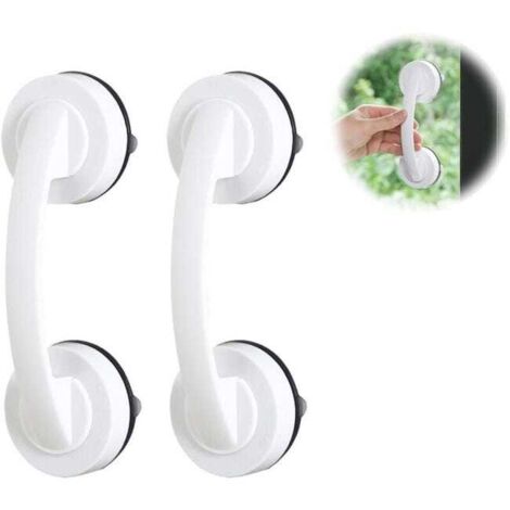 Barre d'appui WC 2PCS Antidérapants pour personnes âgées, Rail d'appui à ventouse pour porte en verre, rail dappui pour douche portable (Blanc) (1/5)