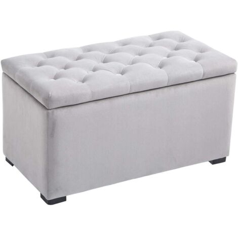 Ensemble de banc de rangement 3 pièces avec 2 poufs en velours, gris perle (1/5)
