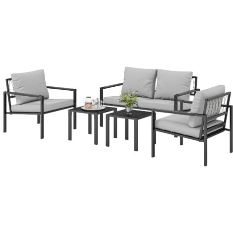 Ensemble de mobilier de jardin pour 4 personnes, ensemble de mobilier de balcon résistant aux intempéries comprenant un canapé 2 places, un fauteuil, des coussins d'assise et une table d'appoint, gris (1/5)