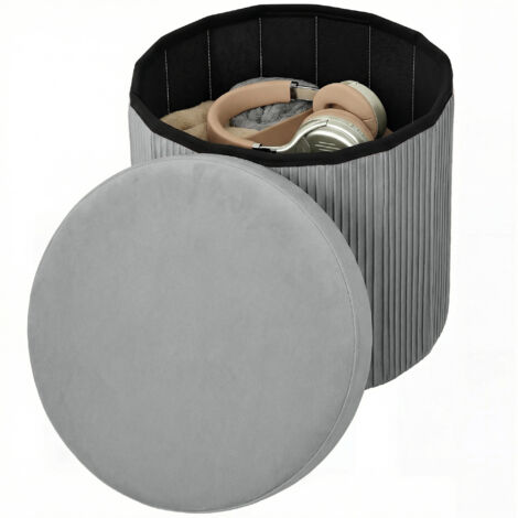 Banc coffre ottoman pliable, 35 L, 38 x 38 x 38 cm, revêtement en velours, coffre de rangement gris foncé (1/5)