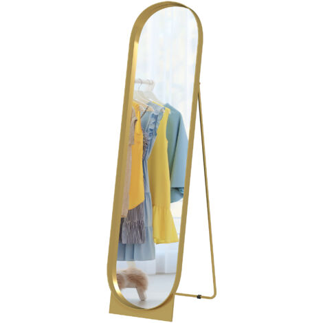 Miroir sur pied moderne à cadre métallique, 40 x 150 cm, doré, à poser ou à fixer au mur (1/5)