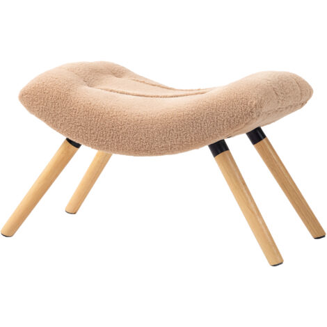 Repose-pieds moderne avec revêtement en polaire et pieds en bois, capitonné, pour salon, chambre, couloir, marron (1/5)