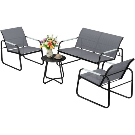 Ensemble de mobilier de jardin, salon de jardin pour 4 personnes, avec canapé 2 places, 2 fauteuils, tressage en corde, table ronde et repose-pieds. (1/5)
