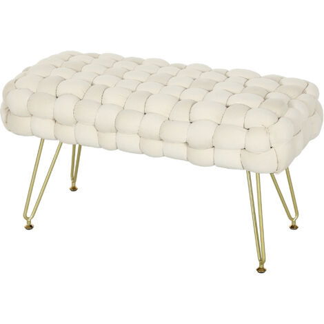 Tabouret moderne avec pieds en métal et assise rembourrée, pour salon, chambre ou couloir, blanc crème (1/5)