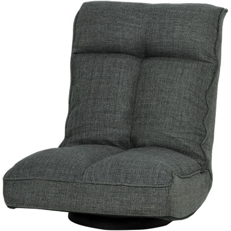 Fauteuil de sol pliable pivotant à 360°, chaise de sol rembourré avec dossier réglable en 5 positions, 58x107x79cm, gris (1/5)