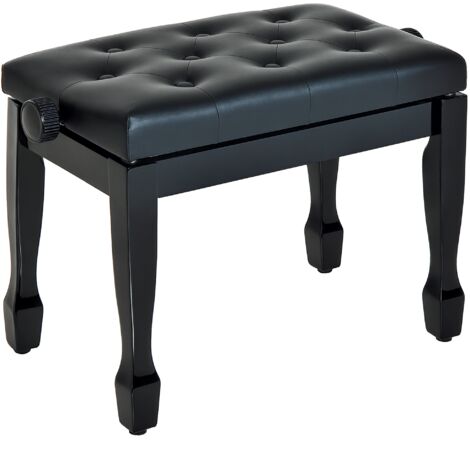 Banc de piano réglable en hauteur, assise en similicuir, pieds en bois, 64 x 35 x 55 cm, noir (1/5)