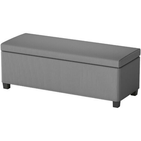 Banc de rangement bout de lit en velours côtelé avec couvercle, pour salon, chambre, entrée, 112 x 42 x 40 cm, gris (1/5)