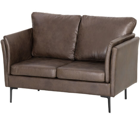 Canapé 2 places en cuir respirant avec rembourrage épais et pieds en métal, 137 x 72 x 88 cm, marron foncé (1/5)