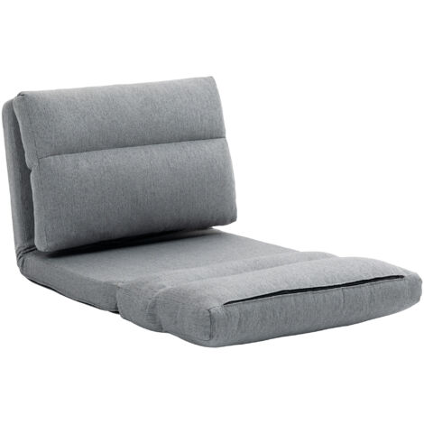Fauteuil de sol canapé paresseux fauteuil convertible en lit inclinable 90° à 180° tissu - 70l x 72P x 56H cm - gris (1/5)