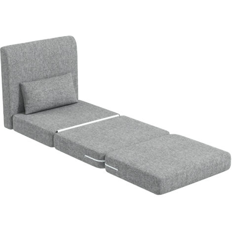 Fauteuil-lit avec matelas d'appoint, pliable en 3 positions, compact, structure en métal, 80 x 75 x 74 cm, gris (1/5)