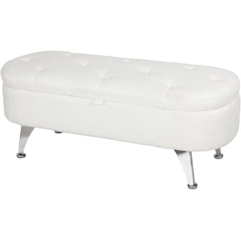 Banc de rangement avec couvercle et pieds en métal pour salon, chambre, couloir, blanc (1/5)