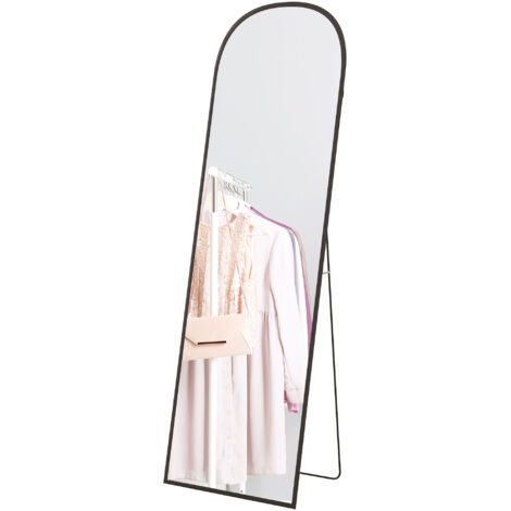 Miroir sur pied rectangulaire arrondi cadre en aluminium avec support pour entrée chambre dressing 50 x 161,5 cm noir (1/5)