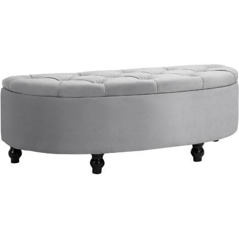 Banc de rangement , banquette capitonnée aspect velours, couvercle ouvert, coffre de rangement avec pieds en bois, banc coffre pour salon, entrée, chambre, 120 x 46 x 42 cm, gris (1/5)
