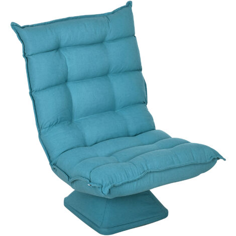 Fauteuil pivotant relaxant effet velours et acier avec dossier réglable 5 positions, 62 x 70 x 95 cm, bleu (1/5)