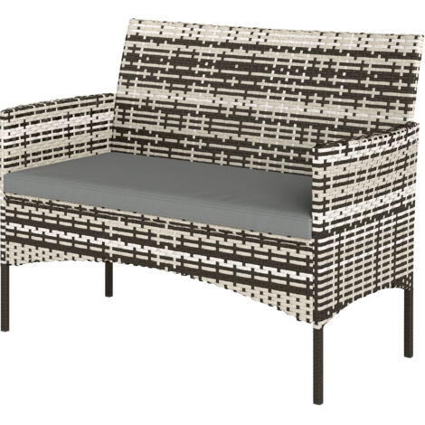 Canapé de jardin 2 places en résine tressée avec coussins canapé d'extérieur avec accoudoirs 115 x 63 x 85 cm gris clair (1/5)