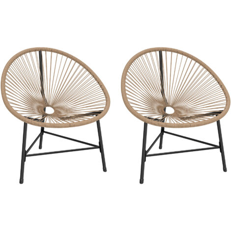 Ensemble de 2 chaises Acapulco en rotin PE avec structure triangulaire en acier, pour balcon, 72 x 68 x 81 cm, couleur bois (1/5)