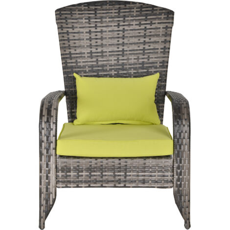 Chaise de jardin avec accoudoirs et coussins, en rotin et acier, pour une utilisation intérieure et extérieure, 64 x 80 x 90 cm, verte (1/5)