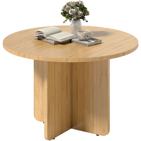 Table basse ronde, table de salon en bambou avec piètement croisé, naturelle (1/5)