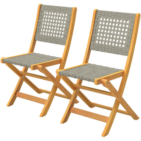 Chaises de jardin, lot de 2, chaises pliantes certifiées FSC avec assise respirante, hauteur d'assise confortable, en bois massif et polyrotin (1/5)