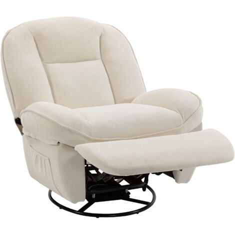 Fauteuil inclinable pivotant à bascule avec assise profonde, coussin de dossier épais, montage facile, couleur crème (1/5)