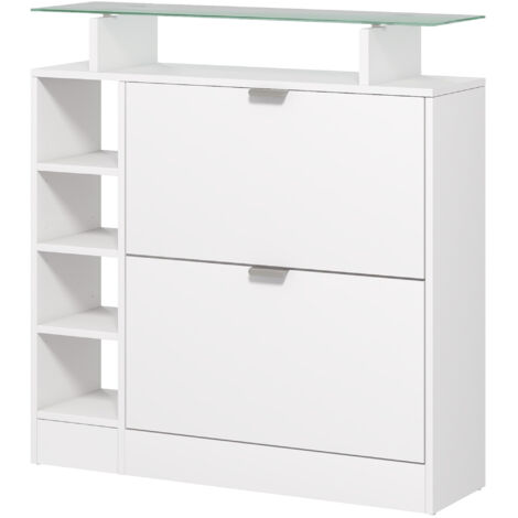 Meuble à chaussures avec tiroirs abattants, étagères réglables et étagères ouvertes pour 12 paires de chaussures, 89 x 25 x 92 cm, blanc (1/5)