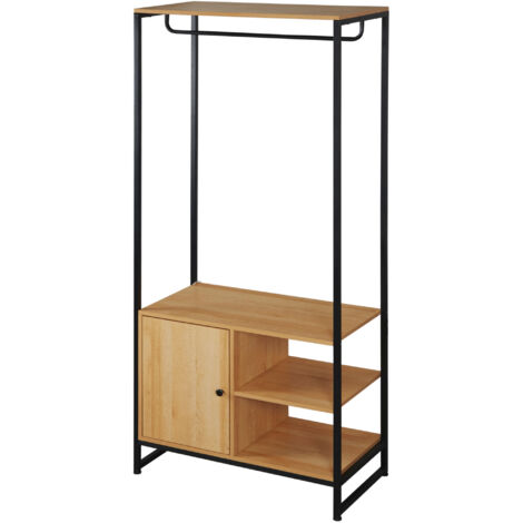 Porte-manteau de style industriel en acier et bois avec étagères et range-chaussures, 80 x 40 x 180 cm (1/5)