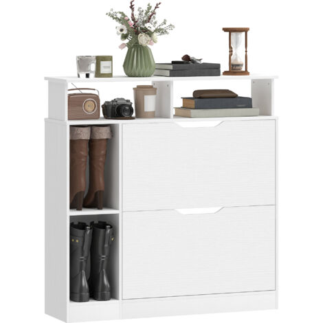 Meuble à chaussures à 2 portes, avec séparateur ajustable, compartiment ouvert pour 12 paires de chaussures, 89 x 25 x 92 cm, blanc (1/5)