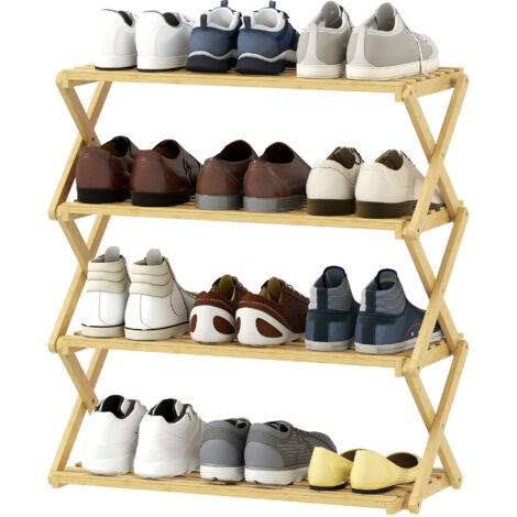 Étagère à chaussures étroite en bambou, étagère à chaussures verticale pliable à 4 niveaux, installation facile, couleur naturelle (1/5)