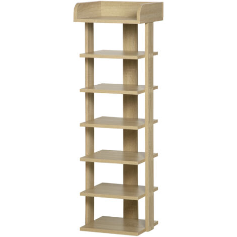 Étagère à chaussures étroite à 7 niveaux, pouvant contenir 6 paires de chaussures, pour entrée, chambre et couloir, 32 x 30 x 104 cm, chêne (1/5)