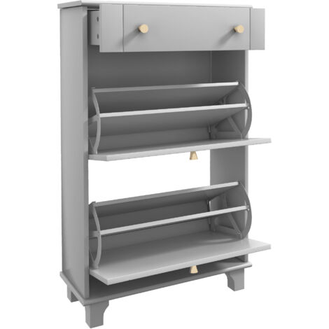 Meuble à chaussures étroit avec 2 portes à charnières et 1 tiroir pour 8 paires de chaussures, 60 x 23,5 x 98,5 cm, gris (1/5)