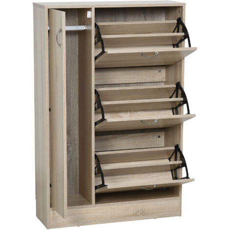 Meuble à chaussures 2 en 1 , rangement et porte-parapluies, grande capacité, étagère réglable à 2 niveaux, peut contenir 12 paires de chaussures, 79 x 26 x 120 cm, bois (1/5)
